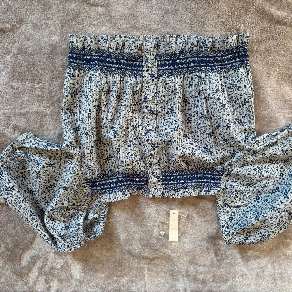 Madewell Navy and Cream Floral Blouse - Picture 1 of 6